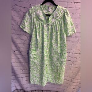 Emily Stacy‎ Rose Floral Pearl Snap Granny Pocket House Coat Sz 1X Green White